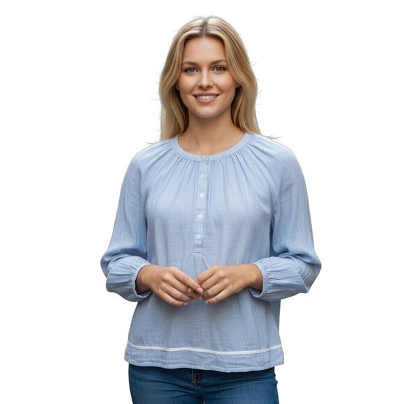 Lucky Brand Woven Half Button Boho Blouse - Picture 7 of 7